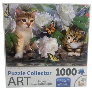 Cat Puzzle Collector Art 1000 Pieces Among the Peonies with Monarch Butterflies